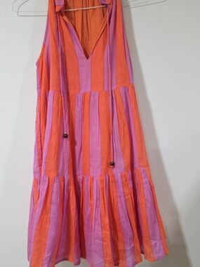 Oliphant Pink and Orange Cabana Stripe Mini Dress, Women's Size Small